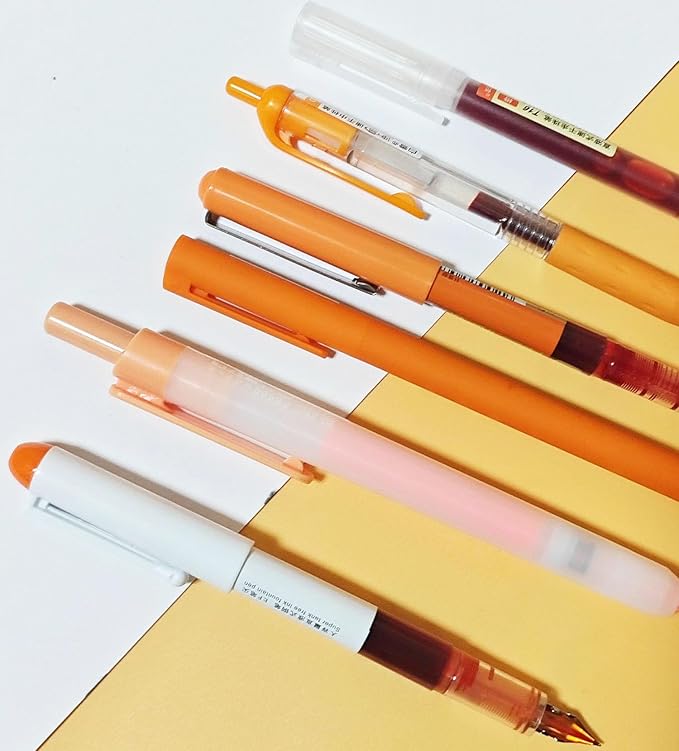 Orange and Black Ink Gel Pens Set with Journaling Highlighter, Fine Point 0.5mm Cute Colorful Gel Ink Pens for Office School, Note Taking, 5 Orange Ink, 1 Black Ink