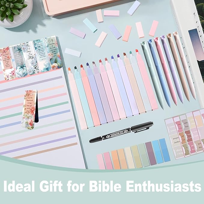 40 Pcs Bible Journaling Kit, Bible Study Kit for Women, Bible Journaling Supplies with Pastel Bible Highlighters and Tabs, Bible Pens,Sticky Notes, Bookmarks, All-in-One Christian Bible Study Supplies