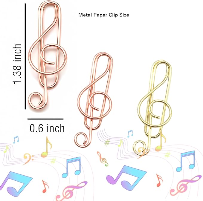40 Pcs Note-Shaped Paper Clips - Fun Metal Paperclips Perfect for Office, School, Home File Organization, Wedding, Party Decorations, and DIY Crafts (Gold, Rose Gold)