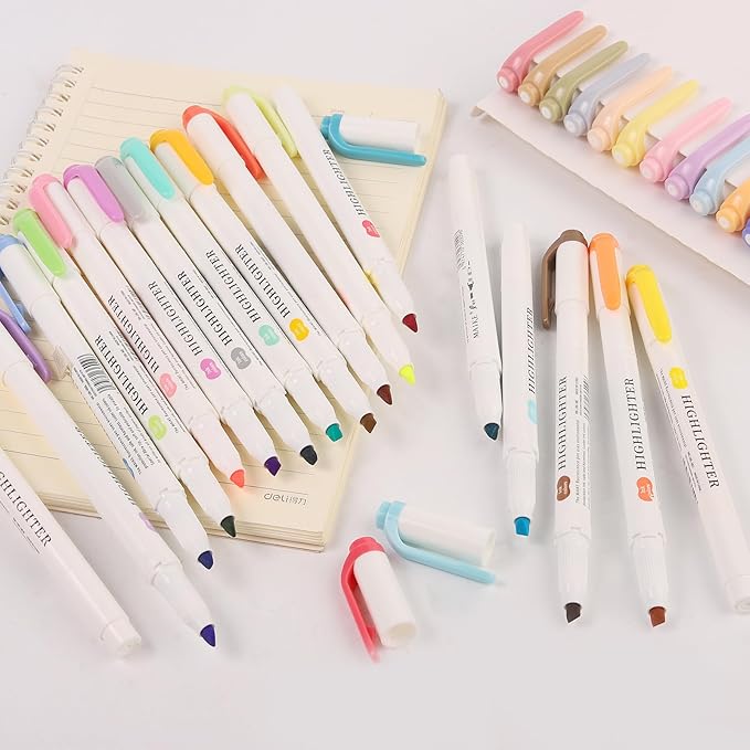 Real Mild Highlighters, Pastel Highlighter Assorted Colors Markers Dual Tip Highlighter Markers Chisel and Fine Tips for Coloring, Underlining, Highlighting (10colors)