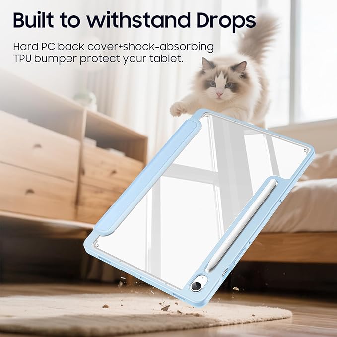 Fintie Hybrid Slim Case for Samsung Galaxy Tab S10 Lite/ S10 FE/ S9 FE 10.9 Inch/Tab S9 11 Inch with S Pen Holder, Shockproof Cover with Clear Transparent Back Shell, Auto Wake/Sleep, Blue