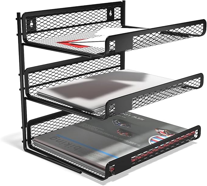TRU RED Wire Mesh File Organizer, 3‑Compartment – Vertical Desktop Sorter for Files, Folders & Mail