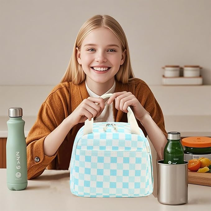 LEDAOU Lunch Box for Women Insulated Lunch Bag Corduroy Lunch Tote Bags Leakproof Cooler Lunch Case for Travel Work Picnic
