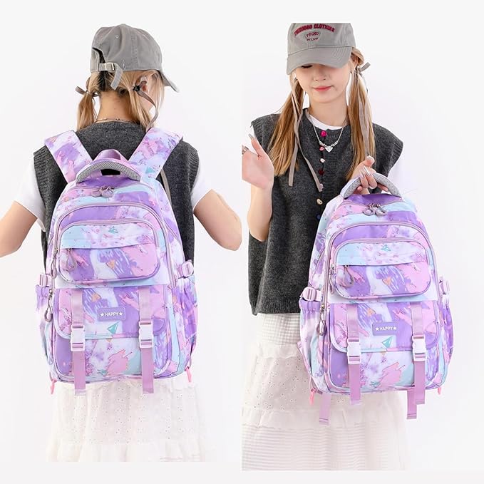 Purple Backpack for Girls Kids Backpacks with Lunch Box Elementary Middle High School Backpacks Students Bookbag Set School Bags for Teens Girls (Purple)