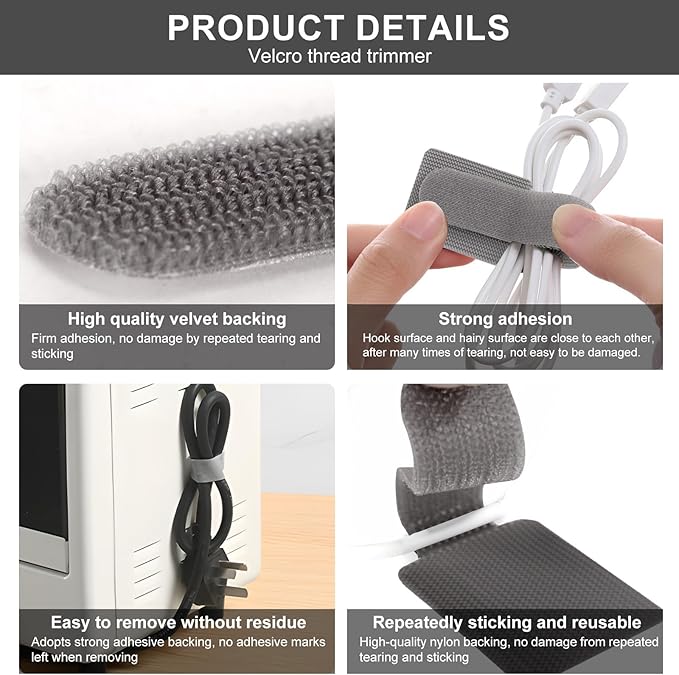 20-Pack Large Reusable Self-Adhesive Cable Ties cable management Adjustable Hook & Loop Straps for Organizing Data Cables, Wires, Headphones Under-Table Cord Management for Home, Office