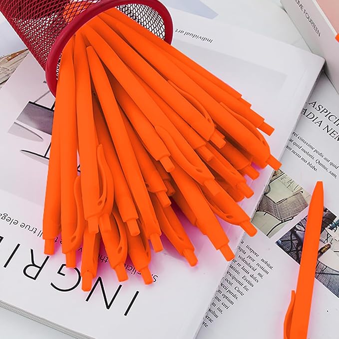 deegtran 100 Pack Orange Barrel Retractable Medium Point Ballpoint Pens, Smooth Ink, No Bleed, Soft Grip, Modern Design, Unisex, Ambidextrous