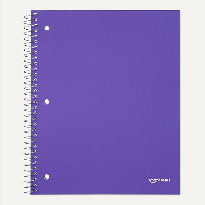 Amazon Basics Wide-Ruled Spiral Notebook, Poly Cover, For Work and School, 100 Sheets, 8.5" x 10.5", Radiant Orchid, 3-Pack