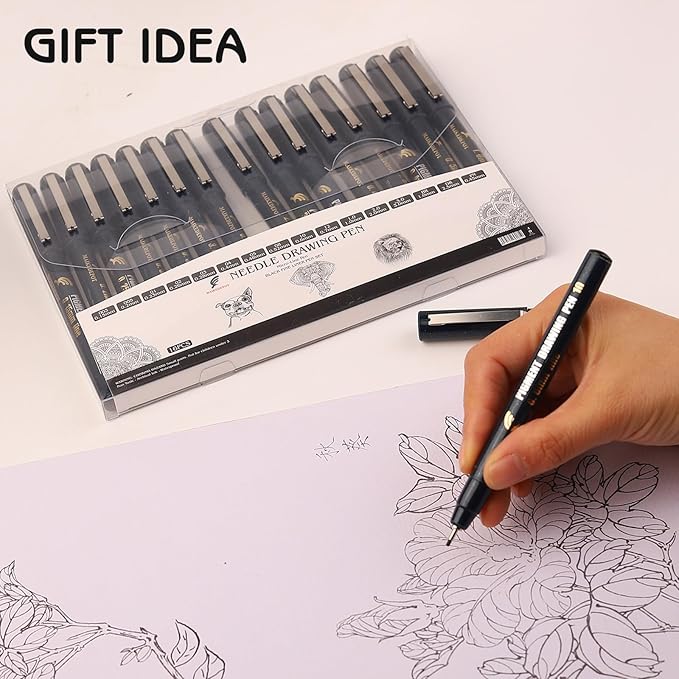 Micro Fineliner Drawing Art Pens Calligraphy Pens for Artist Drawing Supplies, 16 Set Waterproof Black Ink Pens for Sketching,Outline,Stippling