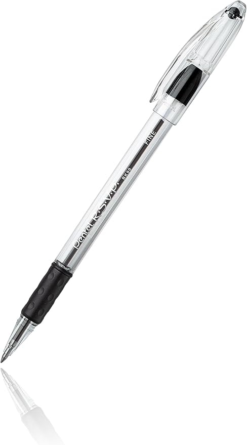 Pentel RSVP Ballpoint Pen, Fine Line, (0.7mm), Black Ink, Pack of 2 (BK90BP2A)