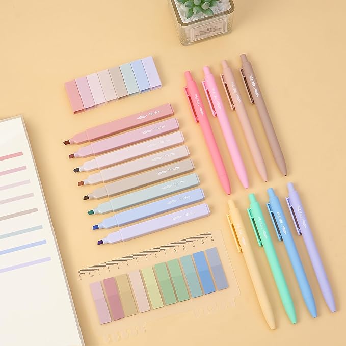 Mr. Pen Aesthetic 16 Pack Colored Gel Pens & 200 Sheets Sticky Tabs - No Bleed Highlighters for Bible Pages
