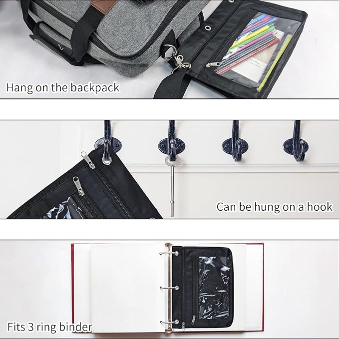 YoeeJob 6 Pack 1 Inch Expandable Zipper Pencil Pouches with Clear Window for 3 Ring Binder, Suitable for School & Office (6, Black)