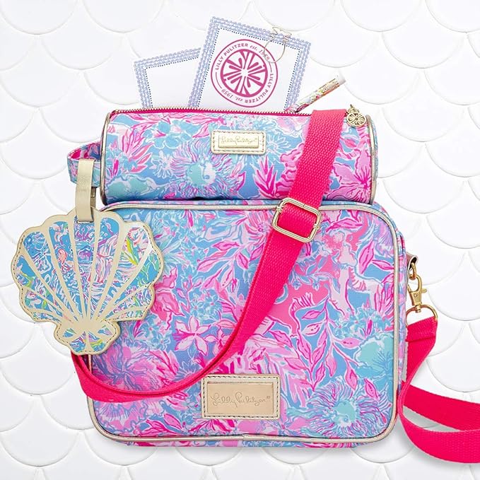 Lilly Pulitzer Pink Pencil Pouch Holder, Cute Travel Bag/Case with Carrying Handle and Zip Close, Viva La Lilly