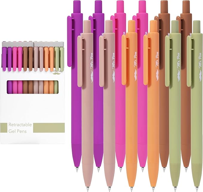 Mr. Pen- Retractable Gel Pens, 12Pack, Black Ink, Late Harvest Color Barrel Gel Pens Fine Point 0.5mm, Gel Ink Pens, Aesthetic Pens for Journaling Fine Tip Pens