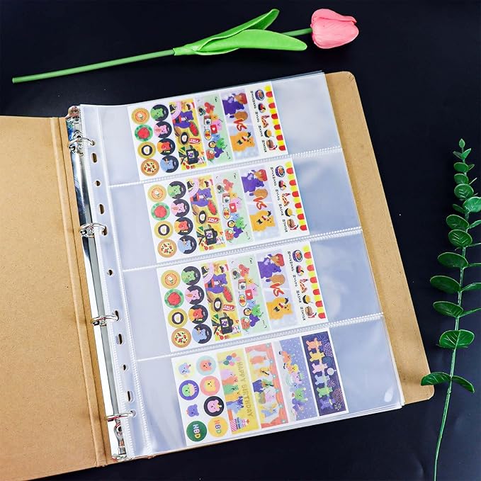 Mogoostry A4 Clear Sheet Protectors 4 Pocket Binder Sleeves 20 Sheets 11 Holes Side Open Banknote Protector Currency Collection Page Protector