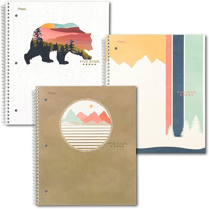 Five Star and National Wildlife Federation Spiral Notebook + Study App, 1 Subject, College Ruled Paper, 11" x 8-1/2", 80 Sheets, Forest Bear, 1 Count (820088FM) (Pack of 12)