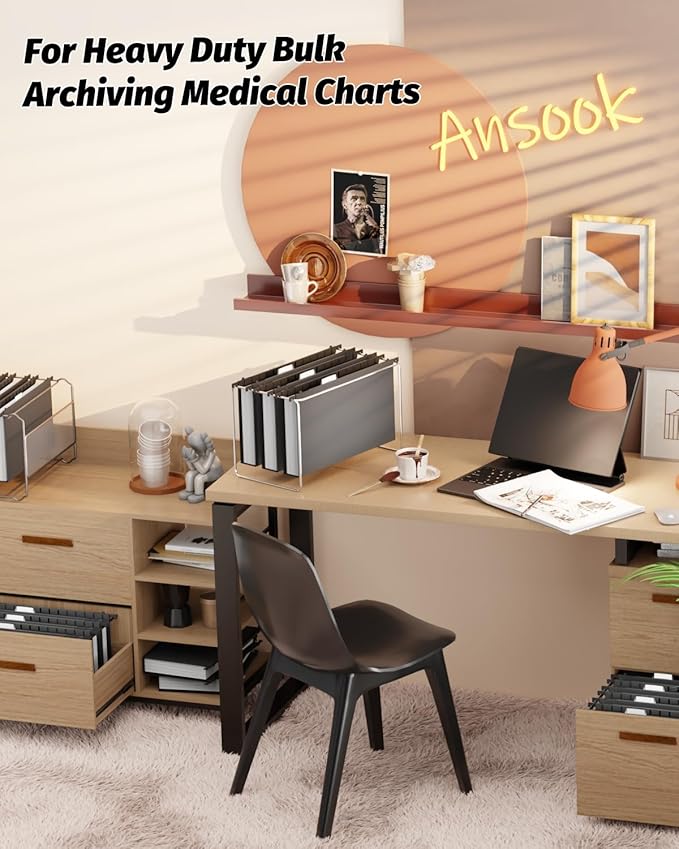 Ansook Extra Capacity Hanging File Folders Legal Size,Heavy Duty 2 Inch Expansion Hang Folder,12 Pack Reinforced File Cabinet Folders with 1/5 Tabs,Expandable File Folder Organizer for File Frame Box