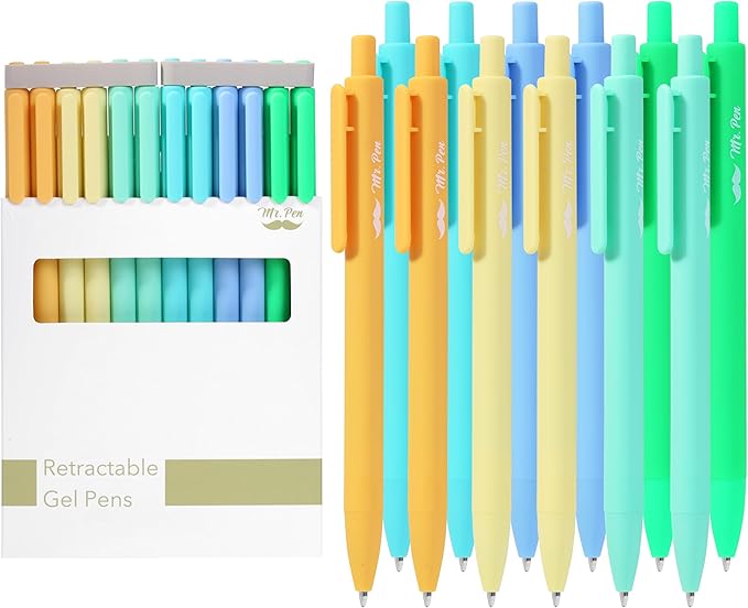 Mr. Pen- Retractable Gel Pens, 12 Pack, Black Ink, Fresh Color Barrels Gel Pens