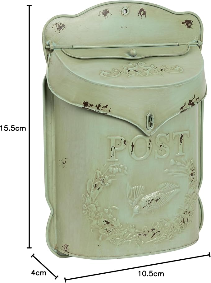 Creative Co-Op Aqua Embossed Tin Post Box with Distressed Finish (Pack of 2)