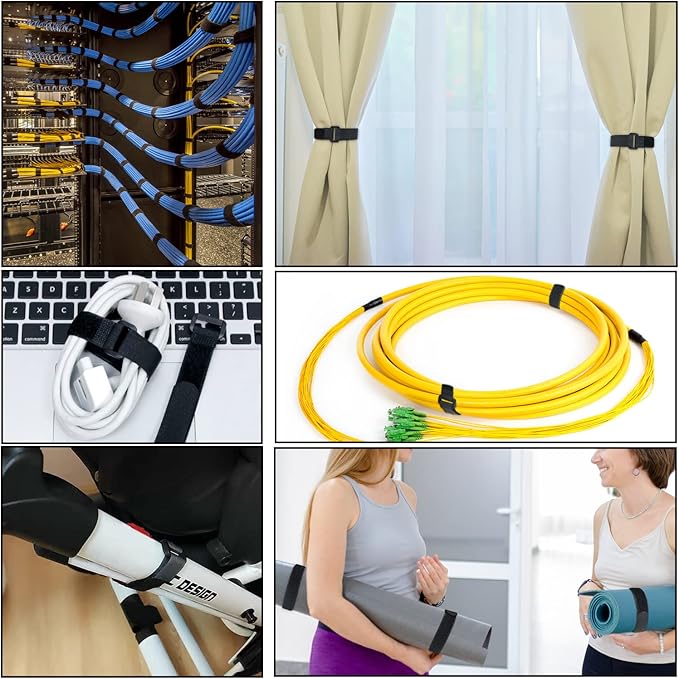 40pcs Reusable Cable Ties - 4 Sizes (6/8/10/12 Inch) - Hook and Loop Cable Straps for Wire Management - Heavy Duty Cord Organizer & Wire Ties for Electronics, PC, Home & Office