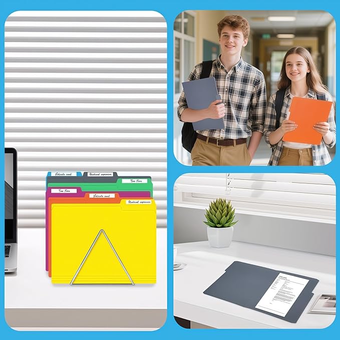 120 Pack Colored File Folders, 1/3 Cut Tab Letter Size 8.5" x 11" Manila Folders, Assorted 6 Colors for School, Office Supplies, Filing Folders & Document Organization