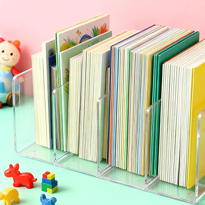 4 Pack Acrylic File Sorter, 4-Section Clear Desktop File Folder Holder Organizer, Thick Office Storage Stand Rack for Book, Envelopes, Mail, Document, Notebook, Binder, Purse, Clutch Divider
