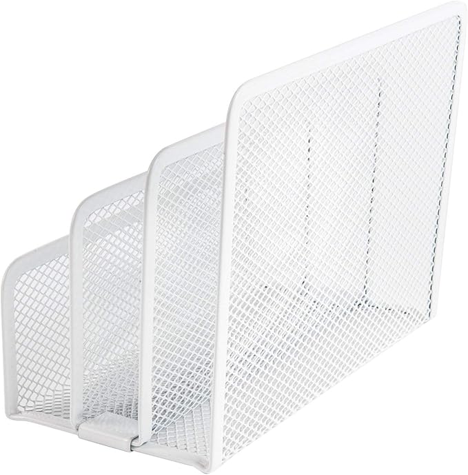 VANRA Small Letter Sorter Desktop File Holder Organizer Metal Mesh with 3 Vertical Upright Compartments (White)