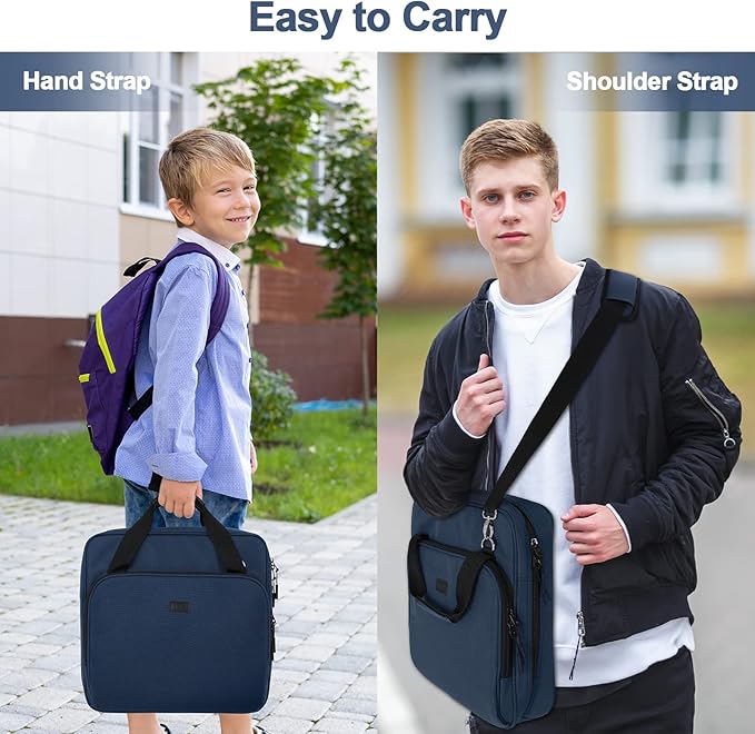 4 Inch 3 Ring Zipper Binder D-Ring, Binder with Strap 800 Sheet Capacity & Multi-Pockets School and Office Binder Organizer, Compatible with 13-Inch MacBook(Patent Design Dark Blue)