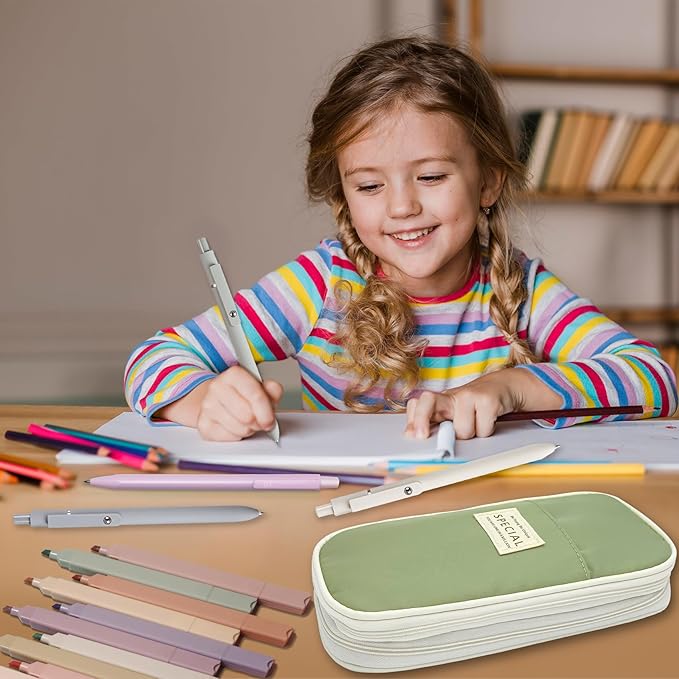 41 PCS Aesthetic School Supplies with Cute Pen Case, 5 Black Ink Gel Pens, 12 Pastel Highlighters, 6 Mechanical Pencils Set 0.5 & 0.7 mm for School Supplies Essentials (Green)