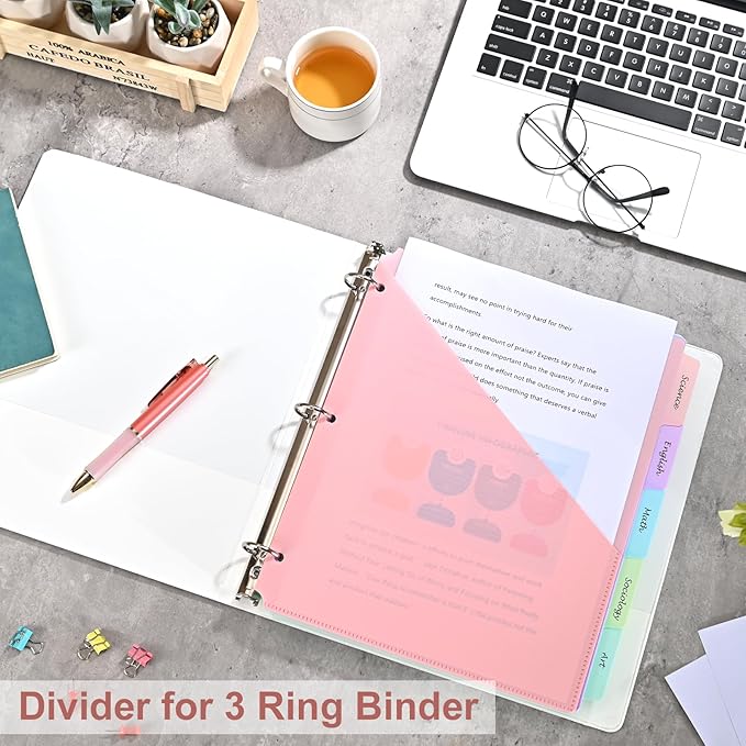 【5 Tabs Dividers with Pockets for 3 Ring Binder, 5 Count Binder Dividers for US Letter Size, Tabbed Dividers for School, Office, and Home Organization, 5 Pastel Colors (1)】