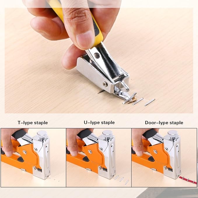 Swpeet 3-in-1 Staple Gun Kit with Staple Remover and 500Pcs Staples Selection Pack Kit,Hand Operated Carbon Steel Gun Tacker Tool for Upholstery, Fixing Material, Decoration, Carpentry, Furniture