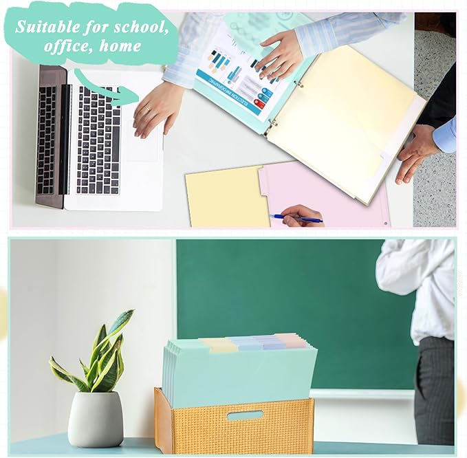 3 Sets 5 Tab Binder Dividers with Pockets for 3 Ring Plastic Binders 9.3 x 11.2 Inches 3 Hole Punched Page Dividers Sturdy Colorful Divider for Office School Business Home Organizer (Pastel Color)