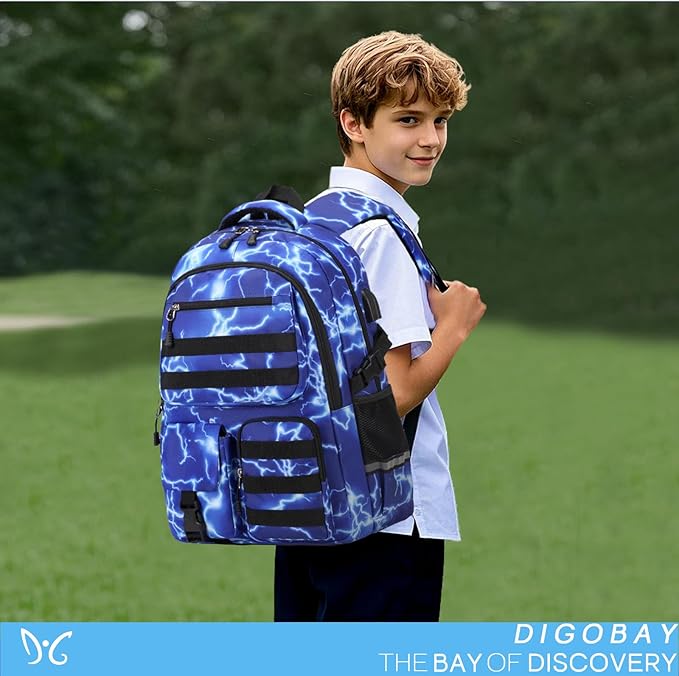 Camo Backpack for Boys, Tactical Boys Backpack for School, Kids Backpack With Lunch Box Pencil Case USB Charging Port Military Army Schoolbags for Boy Teens Kids Elementary Middle High School
