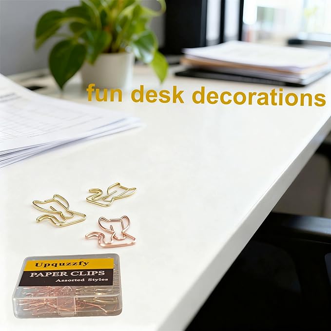 40 Pcs Metal Cat-Shaped Paper Clips Set - Cute Paperclips for Fun Office Supplies and Party Decor (Gold, Rose Gold)