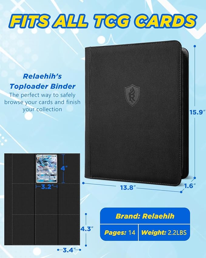 9 Pocket Toploader Binder with Zipper – Holds 288 Top Loaders – Premium Double-Sided Card Album for Trading Cards, TCG, MTG, Sports Cards