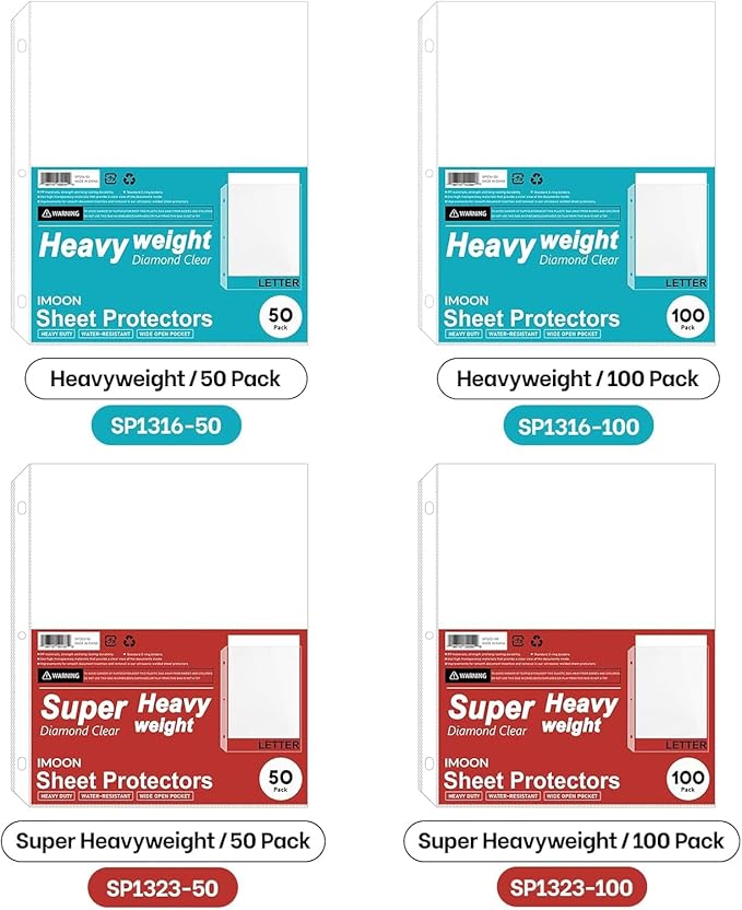 Super Heavyweight 3-Hole Letter Size Sheet Protectors - High Transparency Plastic Heavy Duty Sleeves for 3 Ring Binders, Archival Safe, Durable Page Protectors for Documents, 8.5x11 Inch (500 Pack)