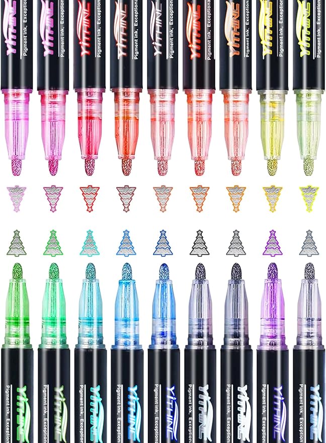 Outline Shimmer Markers, Tween Teen Girl Gifts Trendy Stuff, 18 Glitter Metallic Gel Pens Coloring, Arts and Crafts Drawing Supplies Kits Birthday Gift for Kids Girls Ages 4, 6, 8, 10, 12 Year Old