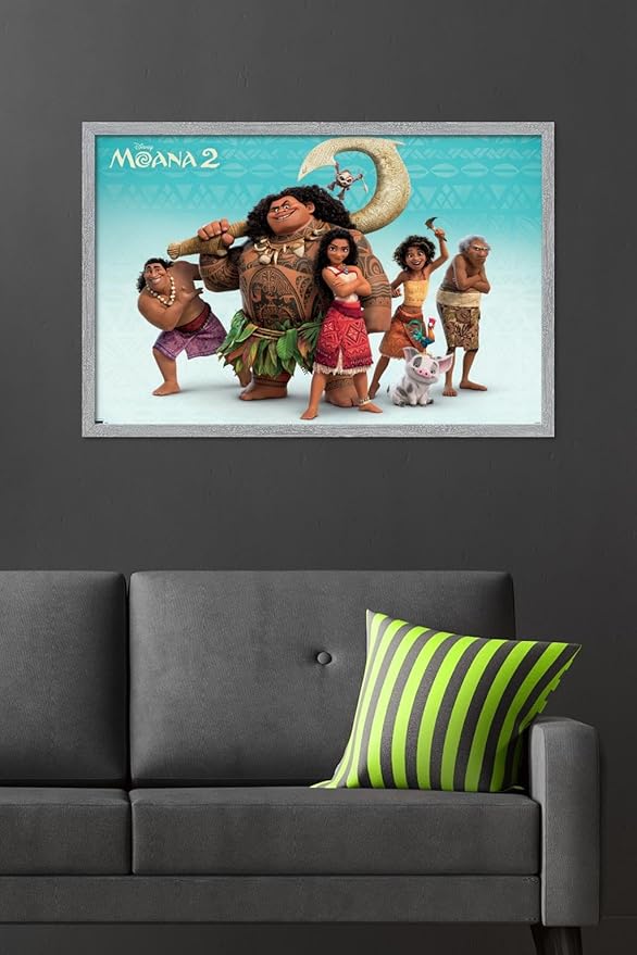 Disney Moana 2 - Group Wall Poster, 34L" x 22.4W", Gray Framed Version