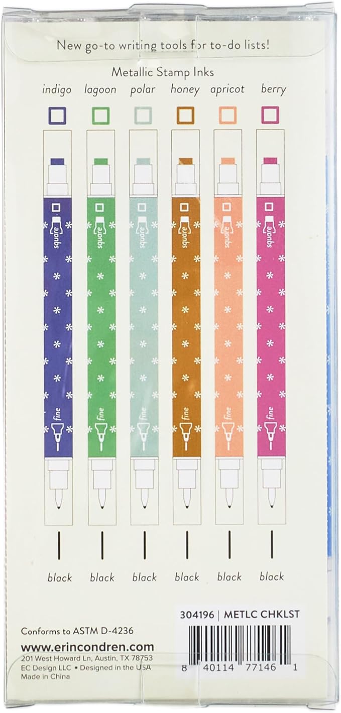 Erin Condren Dual Tip Markers, Colorful and Versatile Marker Set for Journals, Planners, and Note-Taking, Includes Fine Tip and Medium Tip, Metallic, Set of 6