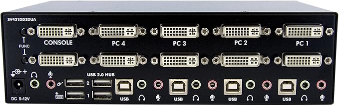 StarTech.com 4-Port Dual KVM Switch with Audio for DVI Computers - Built-in USB Hub, TAA (SV431DD2DUA)