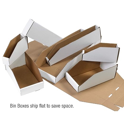 Top Pack Supply Open Top Bin Boxes, 3" x 18" x 4 1/2", White (Pack of 25)