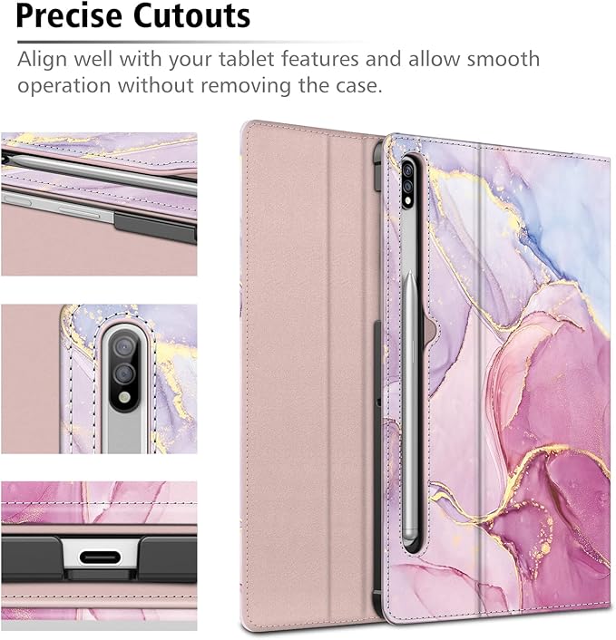 Fintie Case for Samsung Galaxy Tab S8/Tab S7 11 Inch (Model SM-X700/X706/T870/T875/T878) with Built-in S Pen Holder, Multiple Angle Portfolio Business Cover with Pocket Auto Sleep/Wake, Dreamy Marble