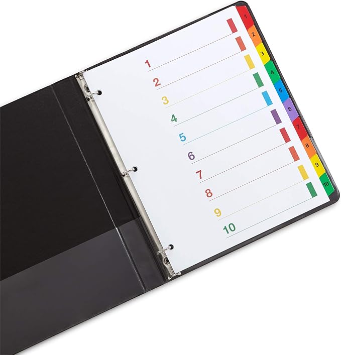 Blue Summit Supplies 10 Tab Binder Dividers for 3 Ring Binder or Notebook, Subject Dividers with Multicolor Numbered Tabs, Includes Customizable Table of Contents Index, 6 Sets