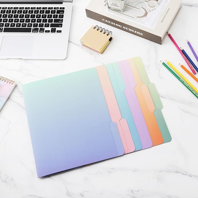 Ddaowanx Decorative File Folders Cute Colored File Folder,Letter Size File Folders for Documents,1/3-Cut Tabs,9 x 11.5 Inches,for Office,School,Home (24, Gradient)