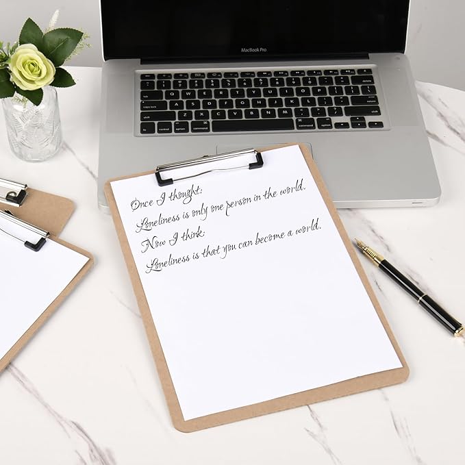 2 Pack Hardboard Office Clipboard, Letter-Size Clipboard with Low Profile Clip, Classic Clip Boards, 9" x 12.5" Wood Clipboards for Office, School, Hospital Supplies, Brown
