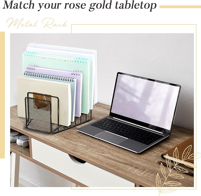 4 Pcs 7 Section Wire File Organizer for Desk, Metal Mesh Incline File Holder, Letter & Magazine Folder Rack, Desktop Paper Sorter for Home Office School (Black)
