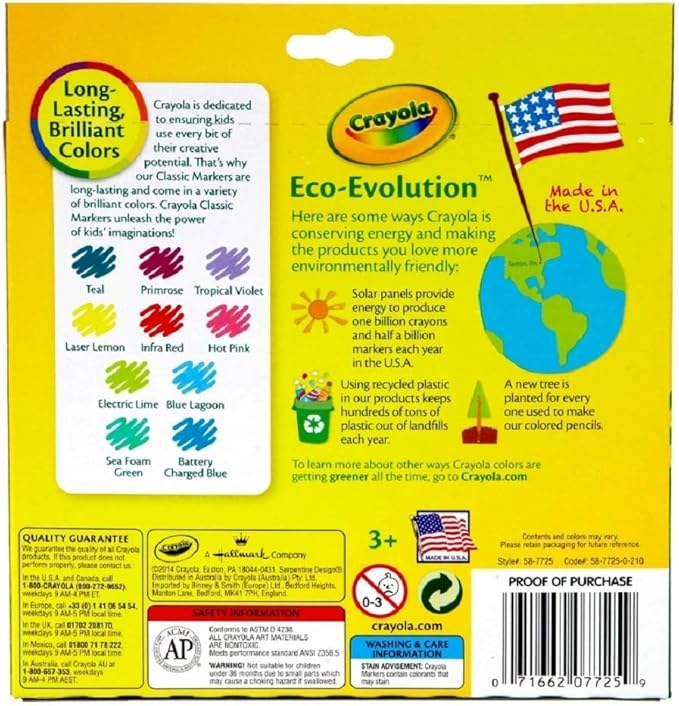 Crayola Markers, Broad Line, 10Ct, Bright and Bold - Pack of 2