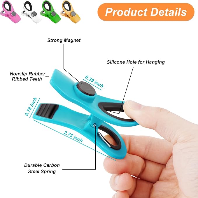 20 Pack Chip Clips, Bag Clips, Binder Clips, Multipurpose Food Clip, Magnetic Clip for Chip, Snack, Food Storage, Kitchen, Packages, Office Paper Clamps