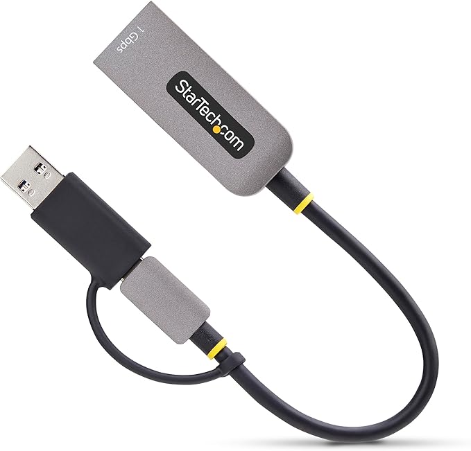 StarTech.com USB-C to Ethernet Adapter w/USB-A Dongle, 10/100/1000Mbps, USB GbE Adapter, 6in/15cm Attached Cable, Status LEDs