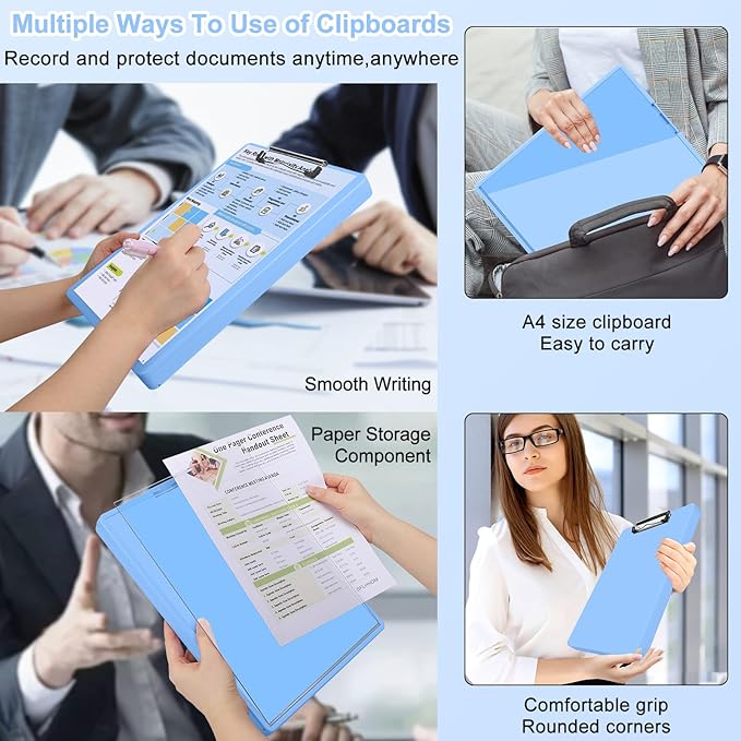 SFLHHDM Clipboard with Storage,Heavy Duty Clip Boards 8.5x11 with 2 Storage Case,Clear Visible Panel Storage Clipboards,Side Opening Nursing Clipboard Folder for Office Supplies-Lake Blue