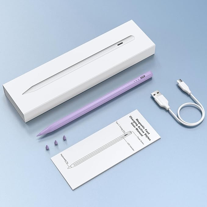 Stylus Pen for iPad W/Palm Rejection Tilt Sensitivity,13Mins Fully Charged,MEKO Active Apple Pencil Compatible W/iPad 6/7/8/9/10,Pro12.9&11"/M4,Air3/4/5/6,mini5/6-Purple